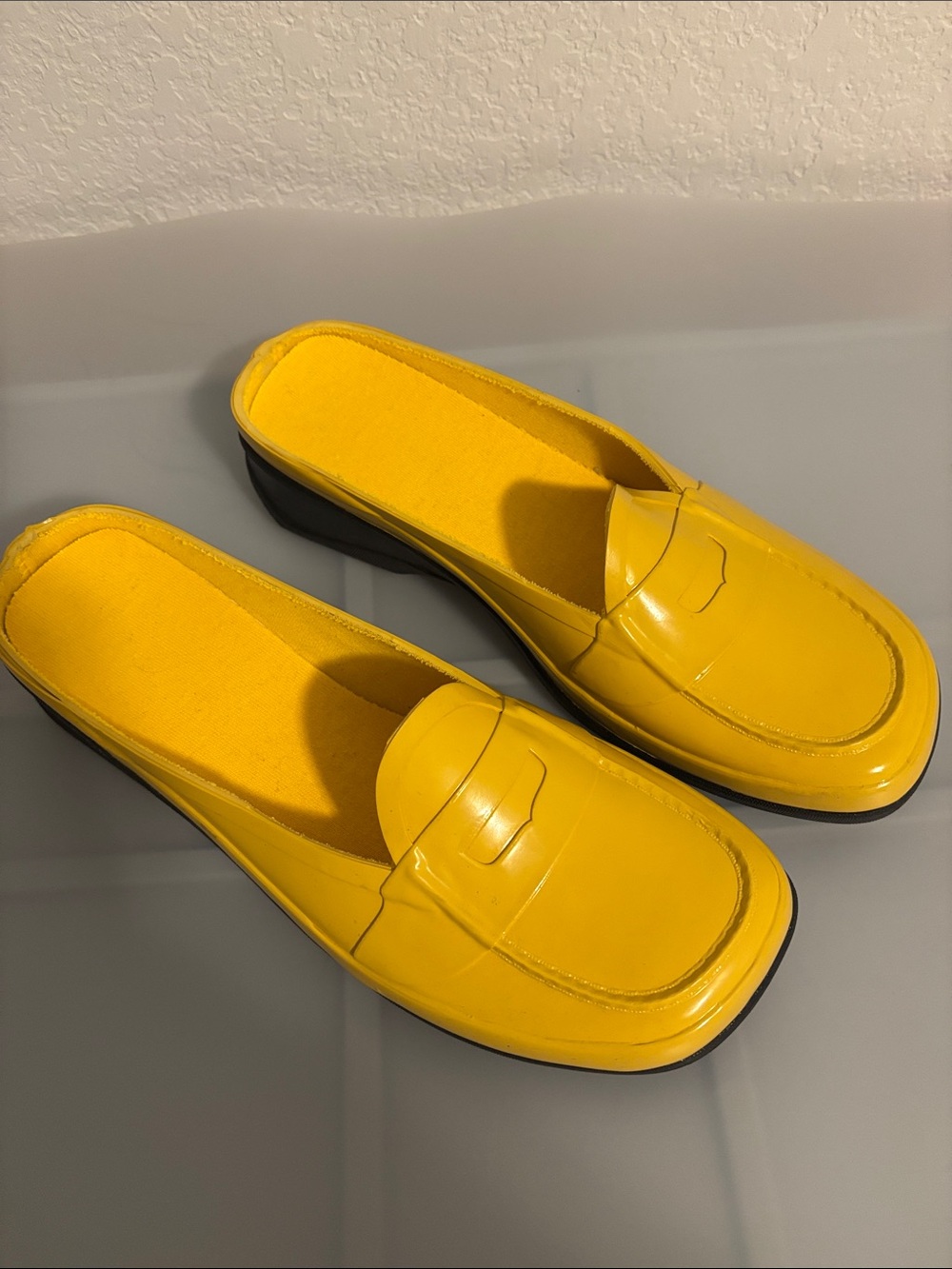 VTG Avon Yellow Patent Penny Loafer Mules SZ XL 10.5-11.5 All Weather Gardening
